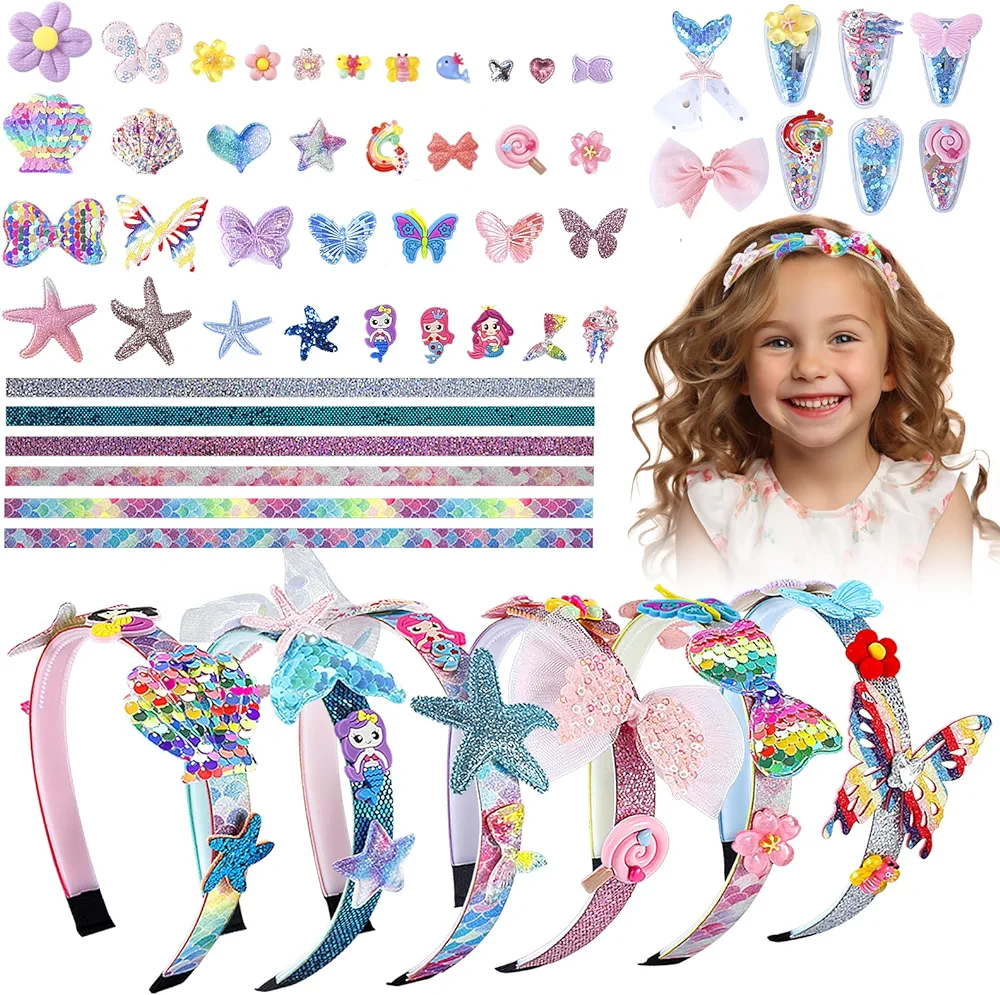 lillimasy Headband Making Kit for Girls, Make Your Own Fashion Headbands for Girls, DIY 6 Unique Hair Accessories for Girls, DIY Arts and Crafts Gift for Girls Ages 6~12 Year Old
