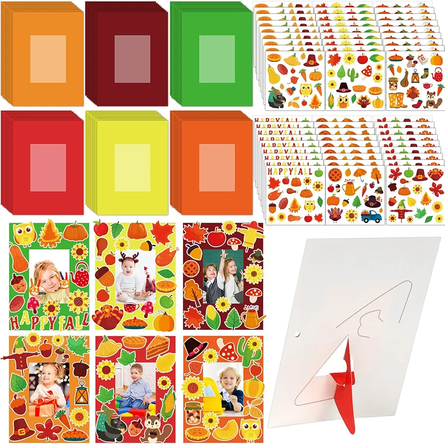 Qyeahkj 54 Packs Fall Picture Frame Craft Kits for Kids, DIY Pumpkin Maple Leaf Turkey Craft Autumn Thanksgiving Holiday Art Favor Home Classroom Kindergarten Game Activities