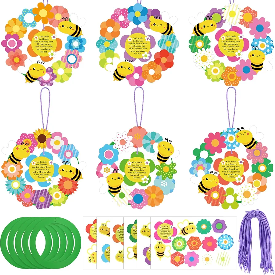 Skyygemm 30 Sets Mother's Day Wreath Craft Kit, Religious Mothers Day DIY Crafts Bulk for Kids, Mothers Day Craft Projects Gifts for Christian Sunday School Classroom Home Activities