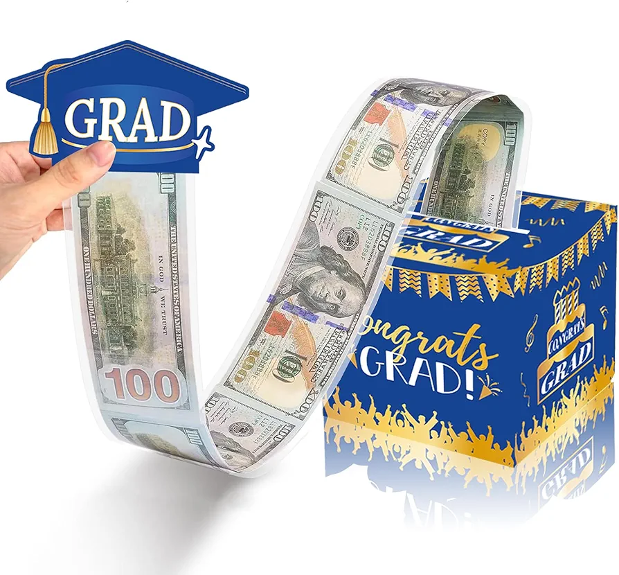 2024 Graduation Surprise Box, 2024 Graduation Money Box for Cash, Explosion Gift for Graduate, Billionaire Money Holder with Pull Out Card DIY Set (Blue)