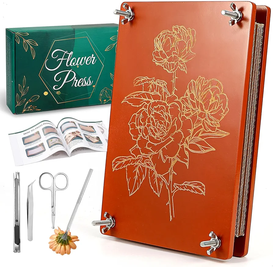 Aboofx Large Flower Press Kit, 6 Layers 10.8" x 6.9" Flower Pressing Kit for Adults Making Dried Flower, DIY Pressed Flower Plant Preservation Kit for Arts and Crafts Lovers (Brown)