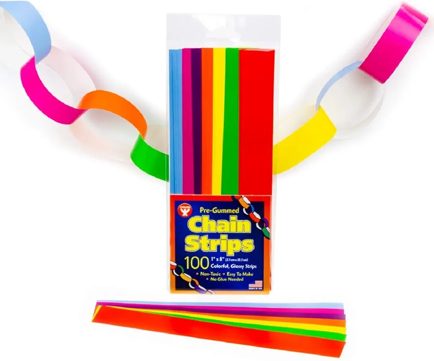 Hygloss Stick-A-Licks-Chain Arts & Crafts-Classroom Activities-Fun for Kids-Super Strips-Size 1” x 8” -100 Pcs, Assorted Colors