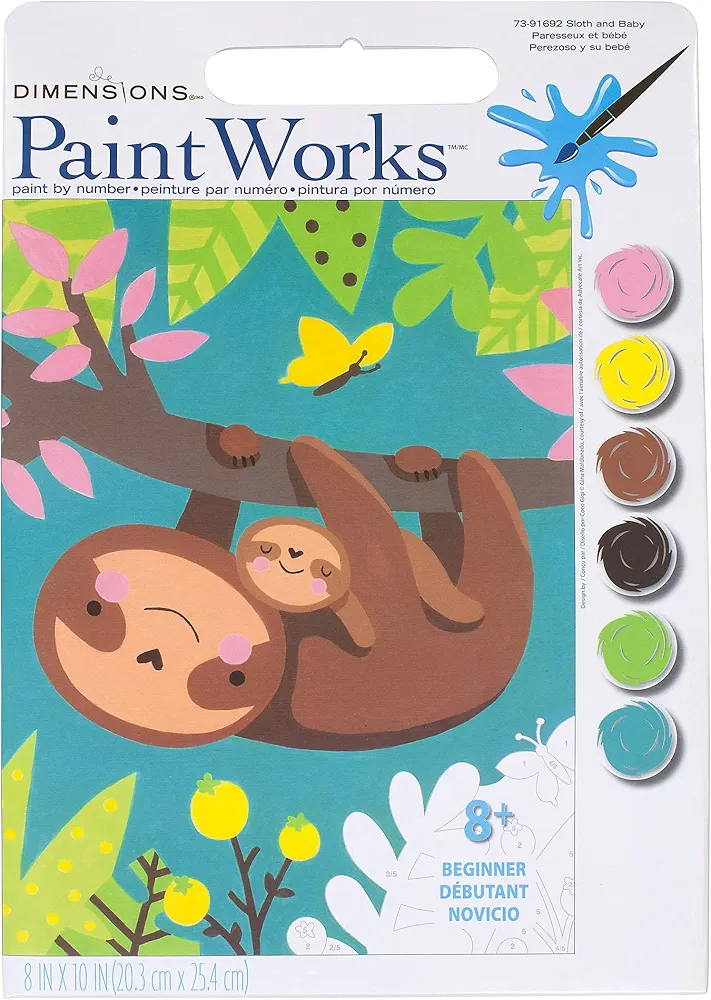 Paintworks Sloth Family Paint by Number Kit, Finished Size 8" x 10", White 11 Piece