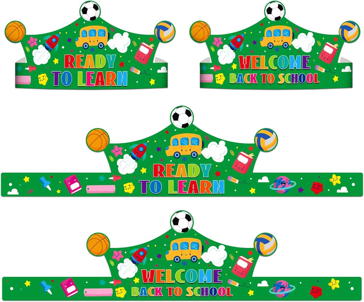 D24TIME 24PCS Welcome Back to School Crown Craft Kits for Kids Students First Day of School Party Hats Ready to Learn Paper Hat Headbands Art Craft for Preschool Kindergarten Classroom School Supplies