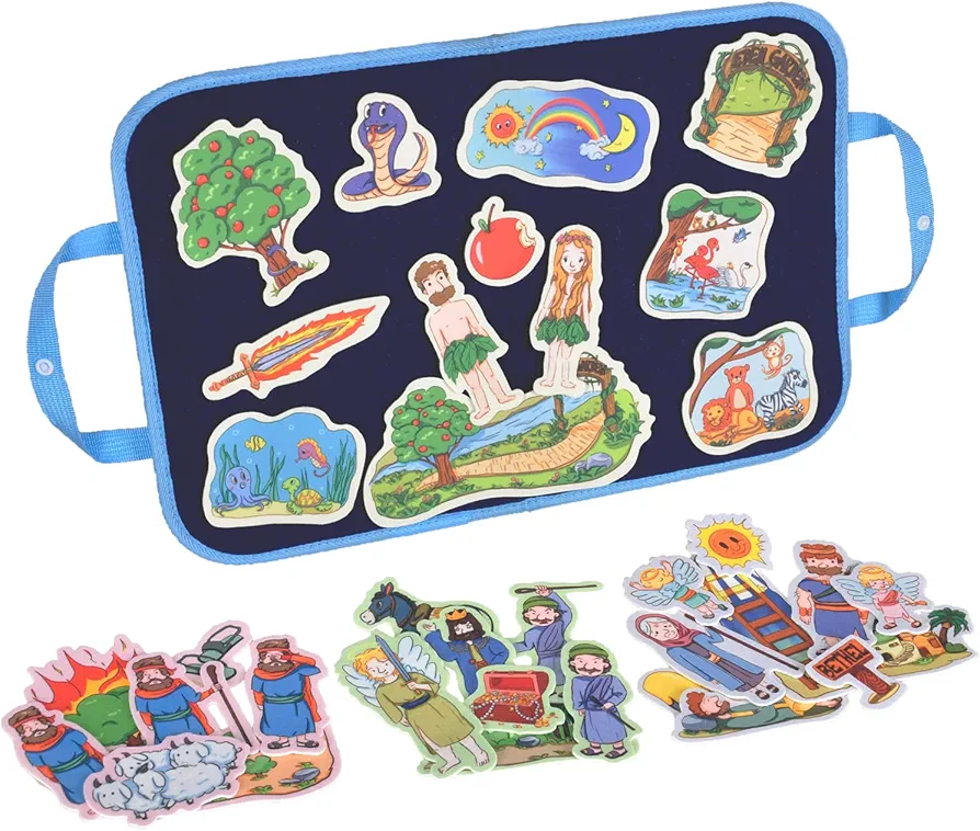 CHEFAN 4 Pack Felt Board Bible Stories Set, Flannel Board Stories Include Adam and Eve, Jacob's Ladder, Moses and The Burning Bush, Balaam and The Donkey, Precut Flannel Graph Bible Toys for Kids