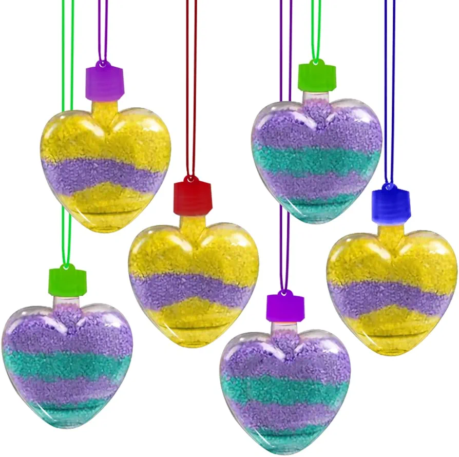 ArtCreativity Sand Art Heart Bottle Necklaces, Pack of 12, Sand Art Craft Kit with Heart Shaped Bottles, Craft Party Supplies and Party Favors for Kids - Sand Sold Separately
