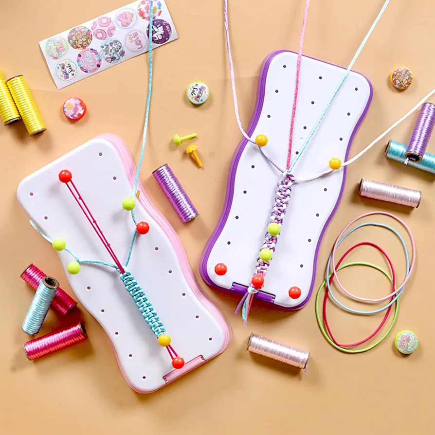 Friendship Bracelet Making Kit, Arts and Crafts for Kids Ages 6-12, Jewelry String Maker Kit, String Bracelets Maker Craft Travel Activity Set for Girls (Pink+Purple)