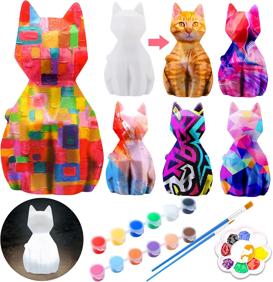 Paint Your Own Cat Lamp Craft Kits, Gifts DIY Cat Toys Night Light, Art Supplies Arts and Crafts for Kids Ages 8-12, Painting Kit for Kids 6-12, Boys Girls Birthday Gifts Ages 3 4 5 6 7 8 9 10 11 12+