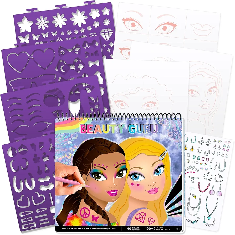 Fashion Angels Make-up & Hair Design Sketch Portfolio (11452) Sketchbook for Beginners, Sketchbook with Stencils and Stickers for Ages 6 and Up