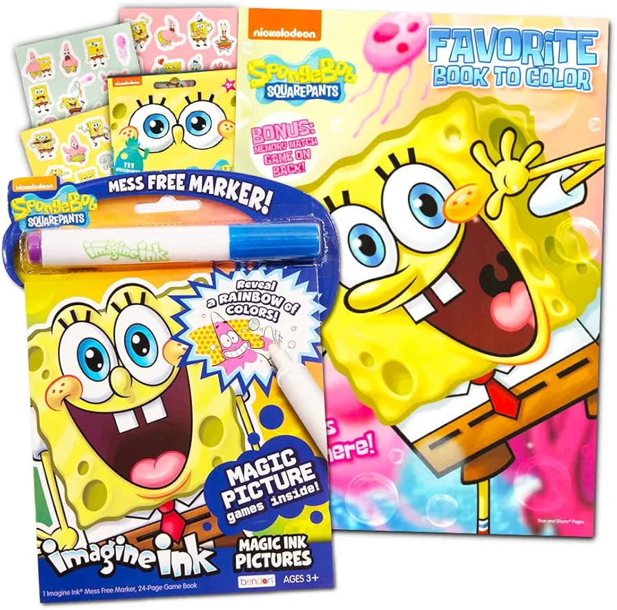 Spongebob Squarepants Coloring Book Set with Coloring Book, Imagine Ink Mess-Free Coloring Book, and Stickers