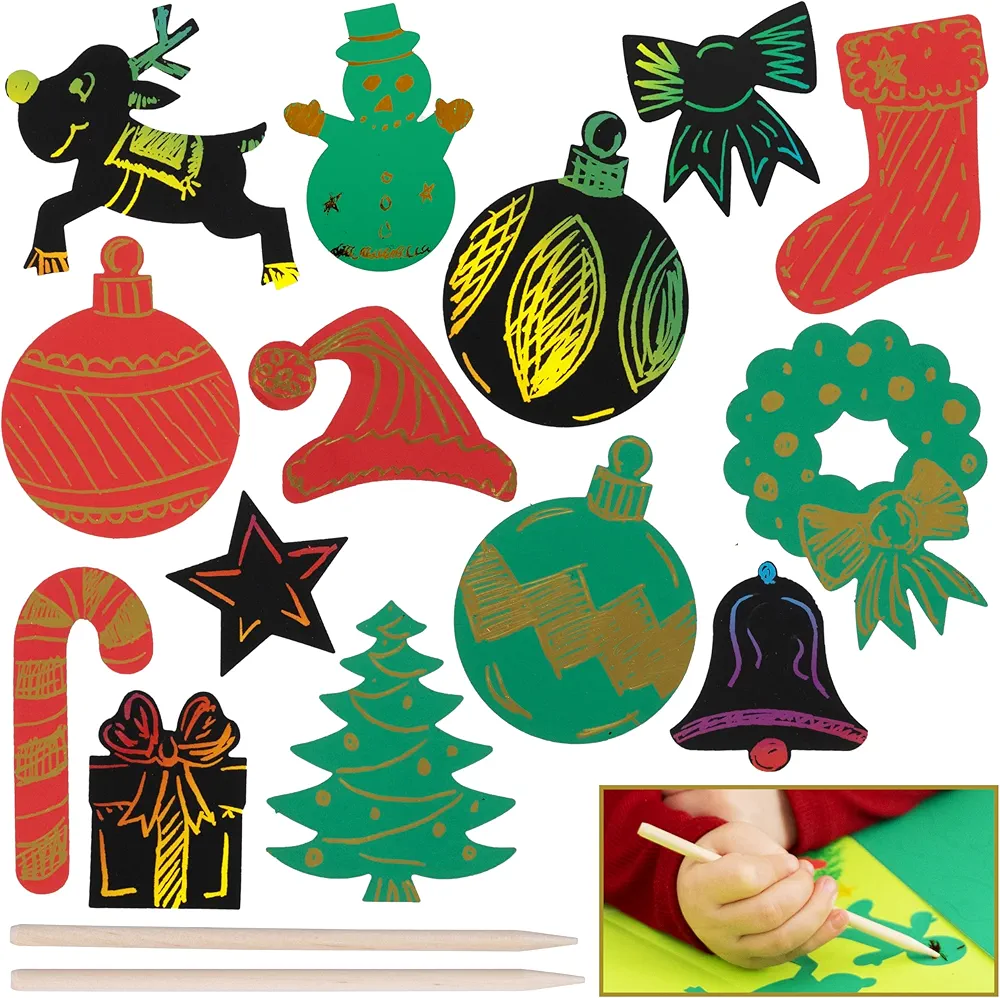 READY 2 LEARN Scratch Art Stickers - Christmas - Pack of 56 - Customizable, Self-Adhesive Stickers - Scratchable Christmas Stickers for Holiday Crafts