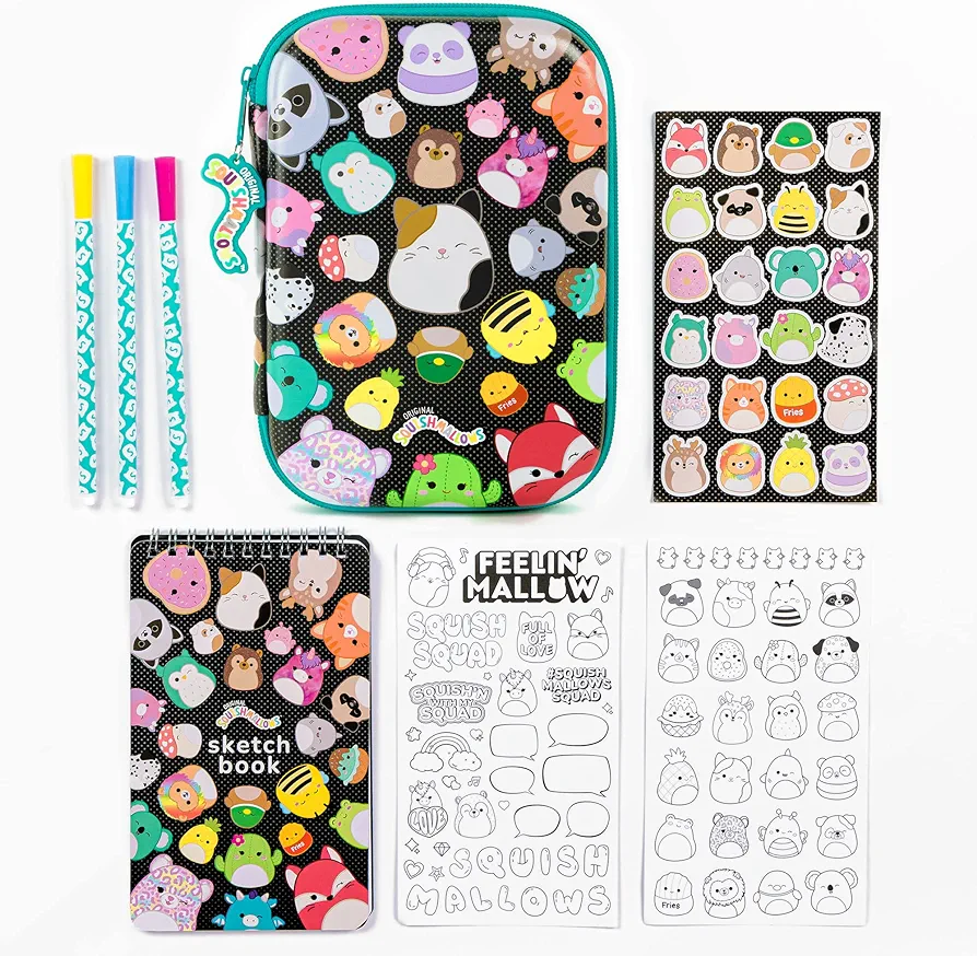 Fashion Angels Squishmallows Set - Includes Sketch Sheets, Supply Box, Squishmallows Stickers and 3 Markers - Join The Squish Squad - Stationery Set - Ages 6 and Up
