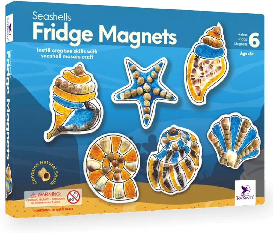 Toykraft: Arts and Crafts for Kids Ages 8-12, Crafts for Girls Ages 8 12, Gift for Girls Boys - Shell Mosaic Craft Activity - Fridge Magnets