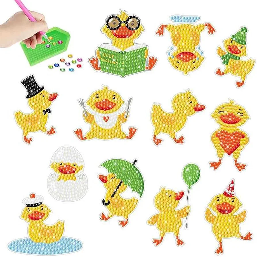 MEGZIHXN 5D DIY Diamond Art Stickers Paint by Numbers Art Handmade Craft,Little Yellow Reading Broken Shell Duck Playing with Water Mosaic Stickers Gift for Children Boys Girls Beginners