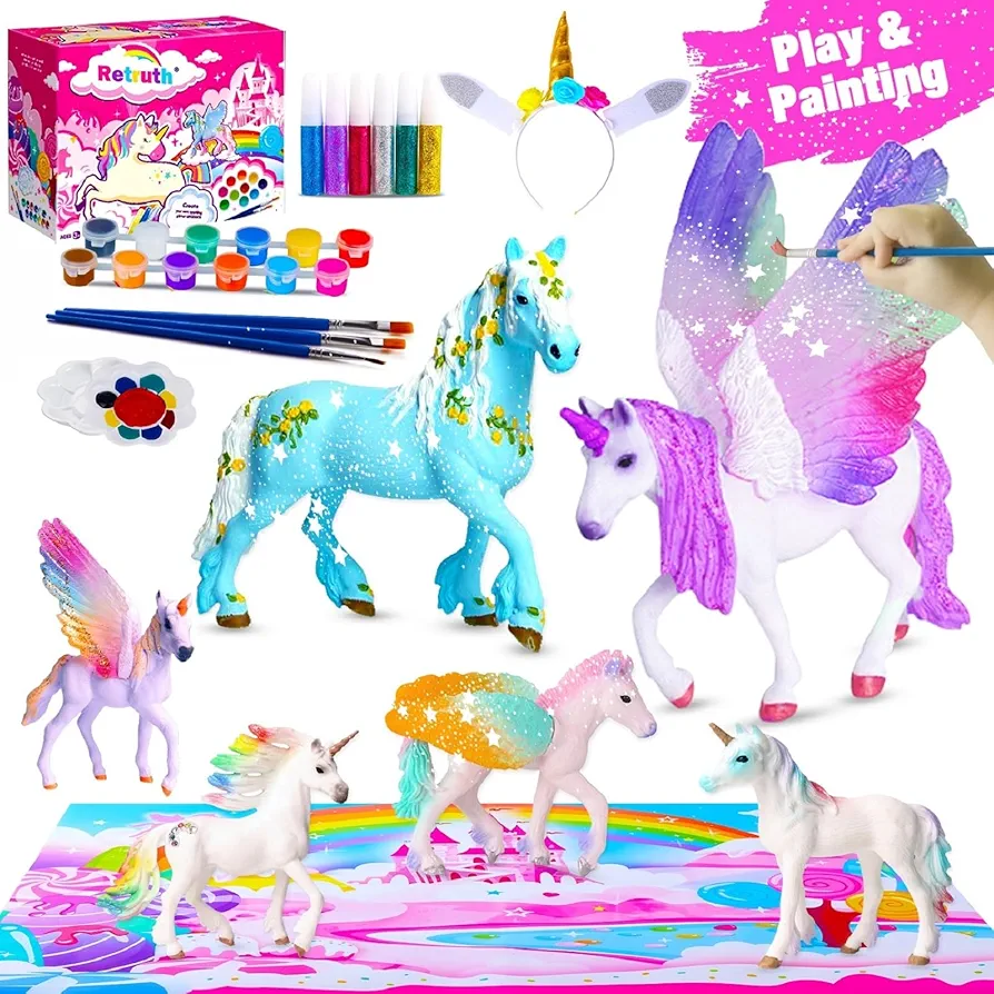 Retruth Unicorn Painting Kit - Arts & Crafts for Girls Ages 4-12, Paint Your Own Unicorn Craft Kit, Kid Stocking Stuffers
