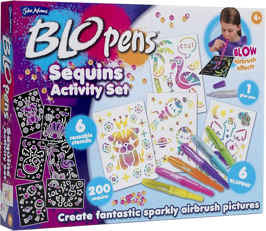 John Adams | BLOPENS® Sequins Activity Set: Create Fantastic Sparkly Airbrush Pictures with Sequins | Arts & Crafts | Ages 4+