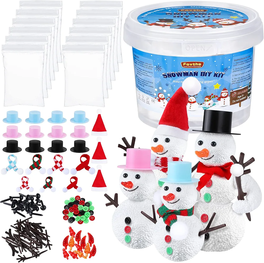 Fovths 15 Pieces Christmas Snowman Making Set Build Snowman Craft Kit Foam Putty Snowman DIY Toys Modeling Clay Decorating Supplies for Xmas School Home Party Favors