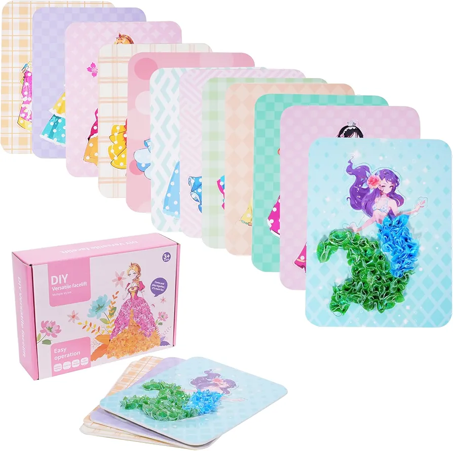 VisionKids Creative Puzzle Puncture Painting |Crafts for Girls Ages 8-12 - Puzzle Puncture Painting with 12 Princess Board Stickers | Fabric Poking Art DIY Gifts for Kids Birthd(Style A-12 princesses)