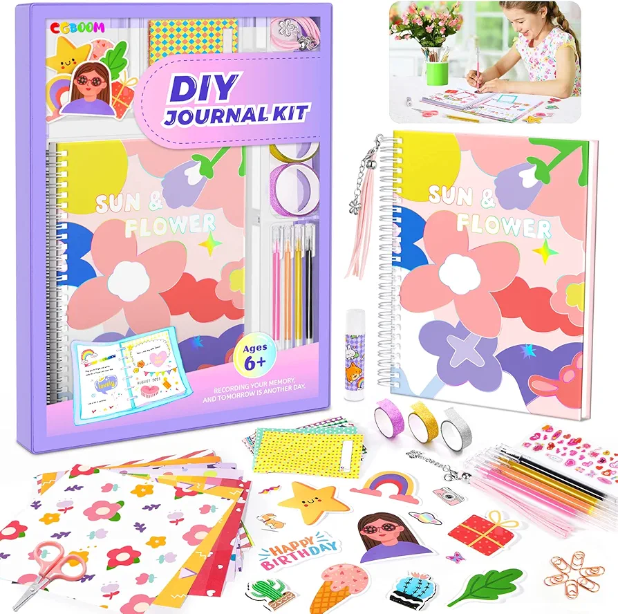 CGBOOM DIY Journal Kit for Girls Ages 8-12, Diary Craft Set for Teen Age Kids,Ideal Present Scrapbook & Diary Supplies Set for Tween Girls