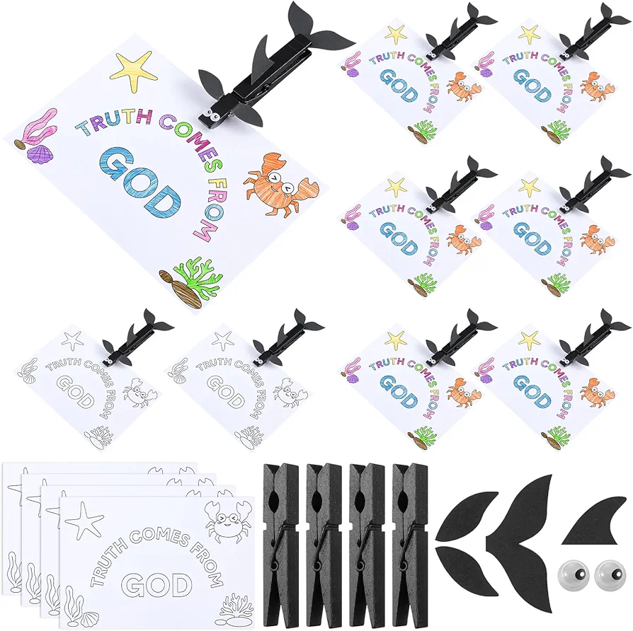 Motipuns 24 Set Beach Orca Clip Craft VBS Make Your Own Orca Kit DIY 3D Orca Craft Kit Include 24 Black Clip 24 White Cardboard 24 Set Orca Kit 50 Pcs Eyes for DIY Craft Accessories