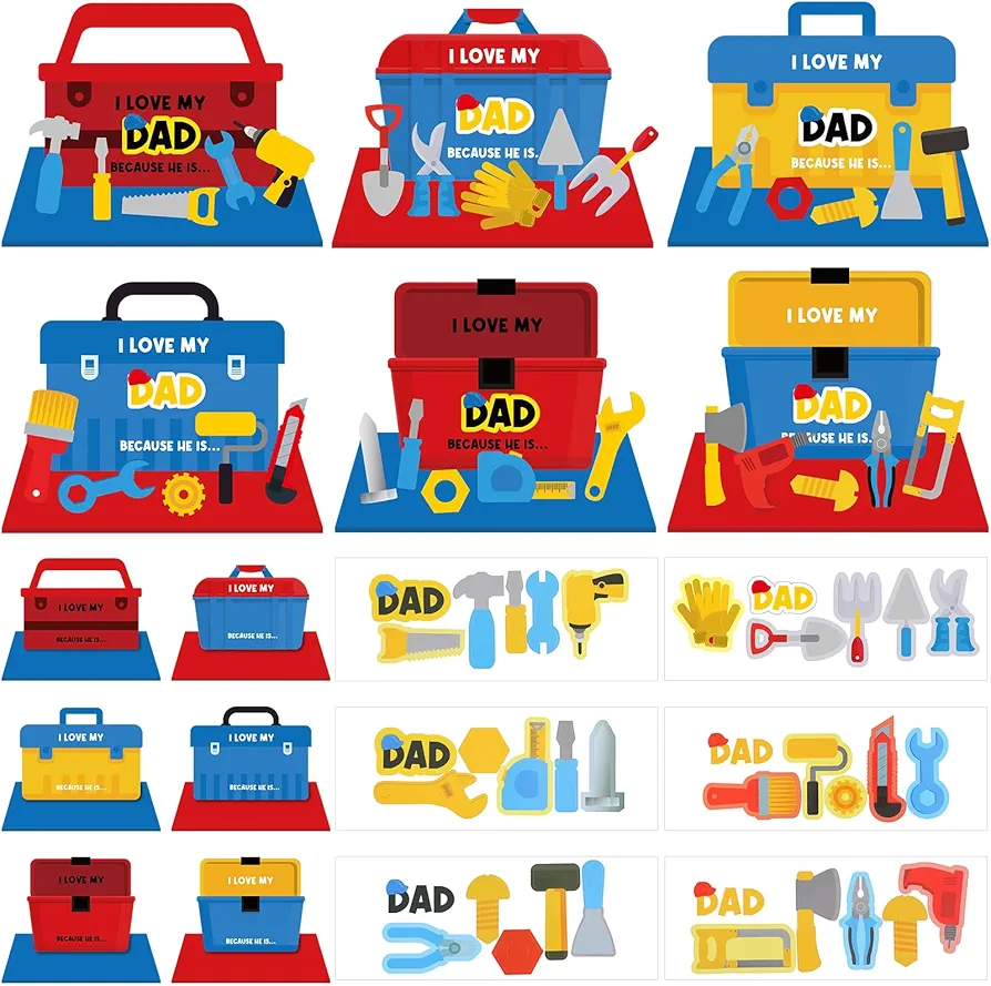Wenqik 30 Sets Father's Day Craft Kit for Kids I Love My Dad Because Craft Make Your Own Crafts DIY Father's Day Toolbox Craft Bulk for Father's Day Fun Home Classroom Activities