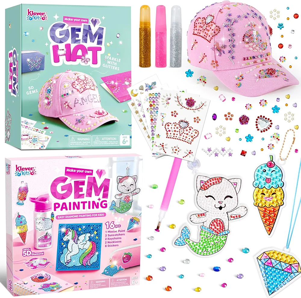 Klever Kits Decorate Your Own Baseball Cap and Kids Diamond Painting Kit with 5D Gem Set, Art & Crafts Kit for Kids, Fun Creative DIY Toys for Kids Girls Age 6-12
