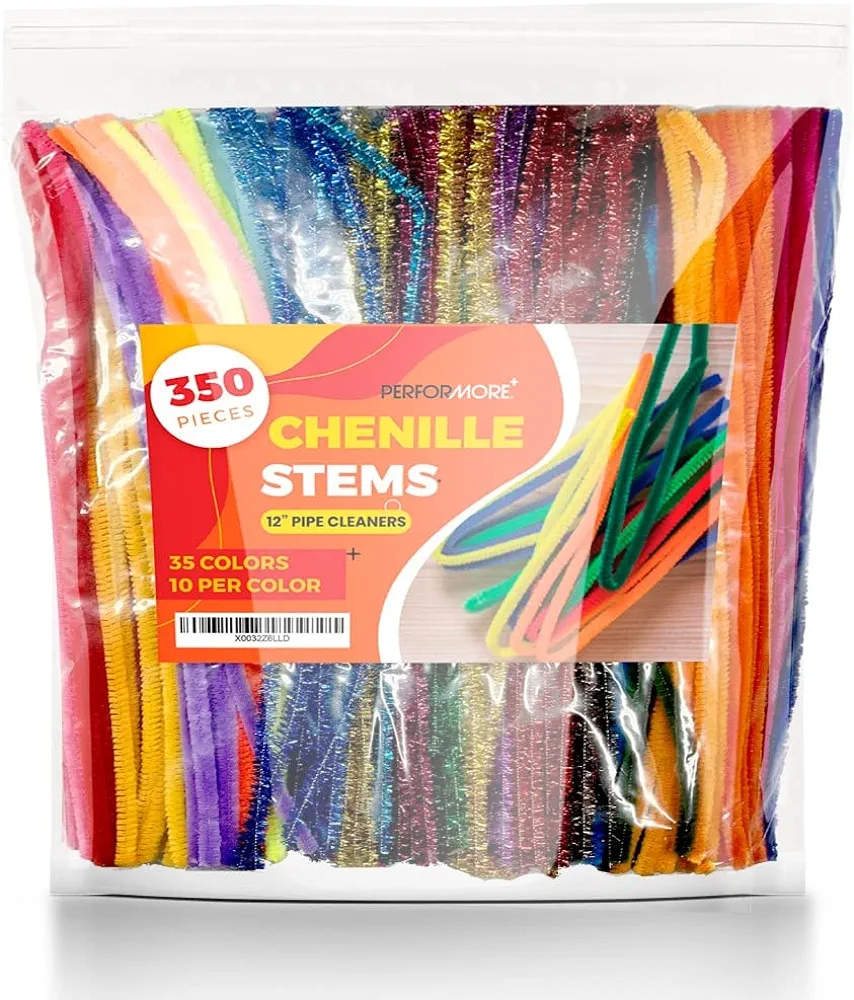Performore 350 Pieces Pipe Cleaners 35 Colors Pipe Cleaner Chenille Stems - 10 per Color for Children’s Arts and Crafts, Easy to Bend Twist and Cut, Reusable & Flexible Colorful Wires Craft Supplies