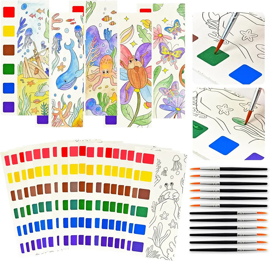 Vileafy Kids Creative Art Party Favors for Kids - Water Painting Book for Toddlers 3-5 Years Old -24PCS Pocket Watercolor Painting Cards and 12 Mini Paintbrushes (24 Cards +12 Brushes)