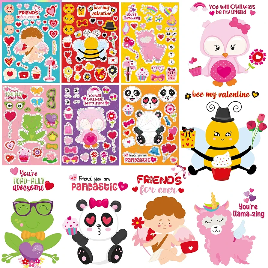 Valentines Day Crafts for Kids Valentine Stickers 36 pcs Sheets, DIY Valentine's Cards, Art Kit for Girls, Boys or Toddler, Perfect for Party Games, School Activities Supplies, Classroom Decoration
