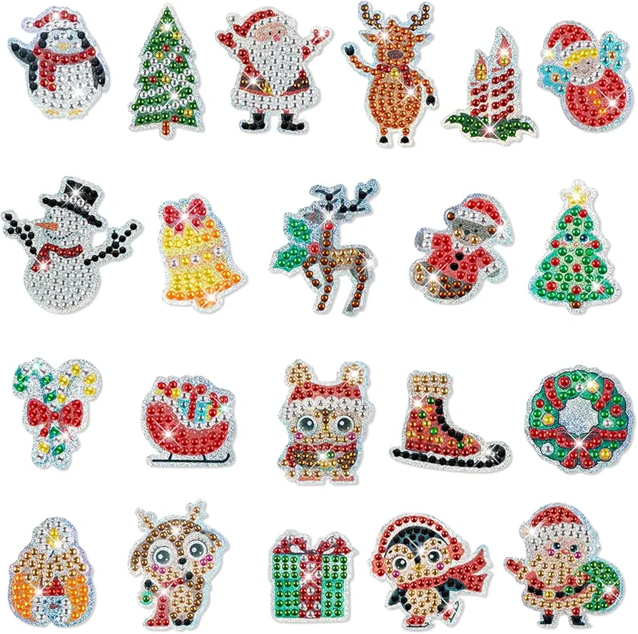 Sonsage 21PCS Diamond Art Painting Stickers Kits for Adult,Christmas Santa Claus Easy Diamond Art Mosaic Stickers,DIY 5D Paint with Diamond Dots Arts and Crafts for Present