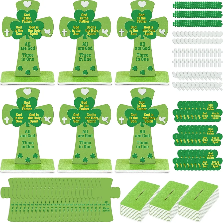24 Set St. Patrick's Day Craft Kits for Kids Religious DIY Shamrock Cross Felt Craft Kit Cross Clover Pigeon Ornament for Classroom School Game Home Activity Gift Art Project