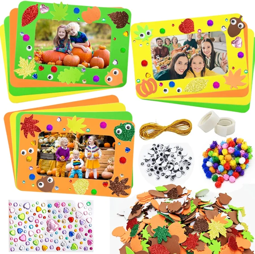UMEELR DIY Picture Thanksgiving foam photo Frames and Fall Maple Leaves Craft Kits Stickers Set for Kids Gift Fall Art Project Classroom Activity