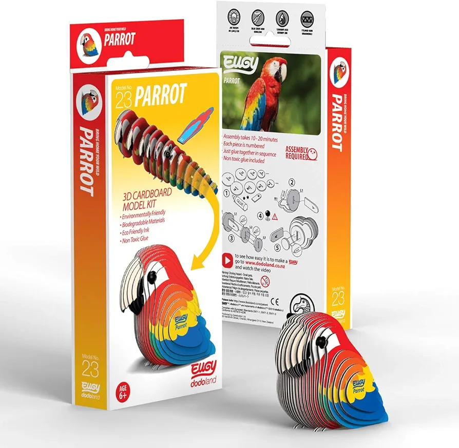 EUGY 650023 Parrot, 3D Animal Puzzle for Children and Adults to Assemble, DIY Animal Figure, Craft Set from 6 Years