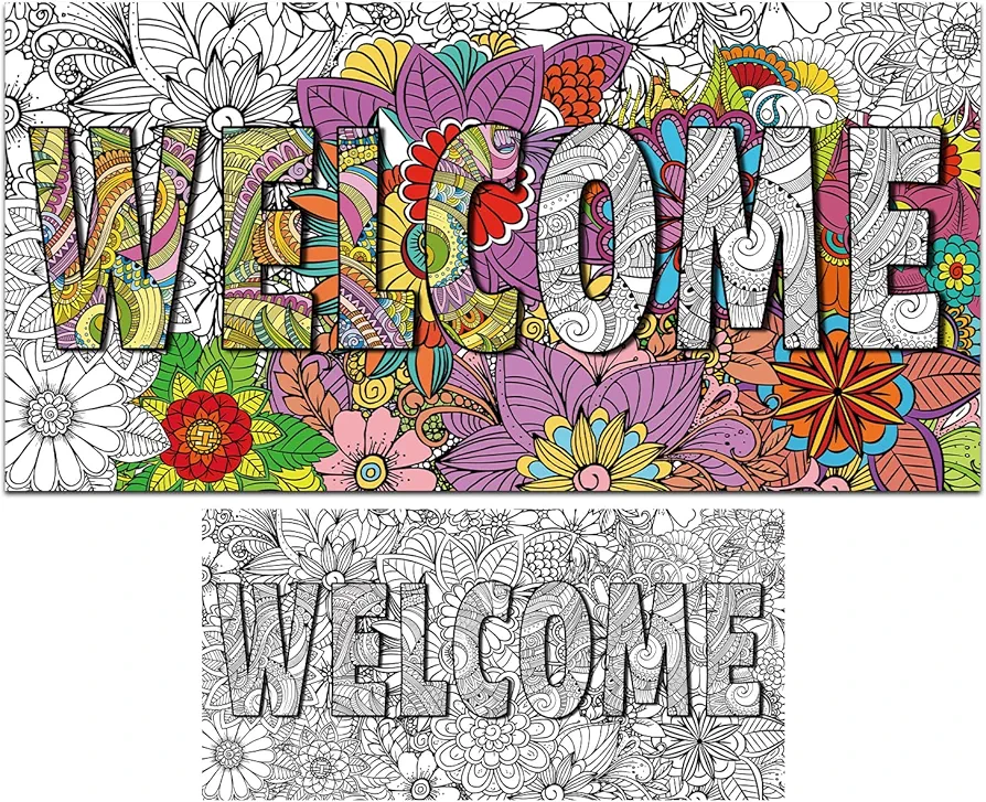 Giant Mandala Coloring Posters 50" x 25" Jumbo WELCOME Mandala Coloring Posters for Kids Teens Adults Large Mandala Coloring Tablecloth Huge Art Craft Activity for Home Classroom Party Supplies Favor