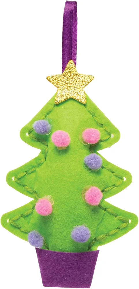 Baker Ross FE913 Christmas Tree Sewing Kits - Pack of 3, Sewing Set for Children, Creative Activities for Kids, Ideal Christmas Arts and Crafts Project