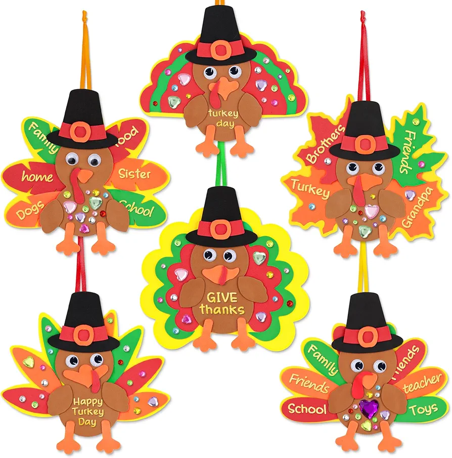 24 Pack Thanksgiving Crafts for Kids, DIY Turkey Fall Thanksgiving Ornaments Decorations, Autumn Leaf Turkey Art Sets for Kids Classroom Activities Party Games Toys Thanksgiving Party Favors Gifts