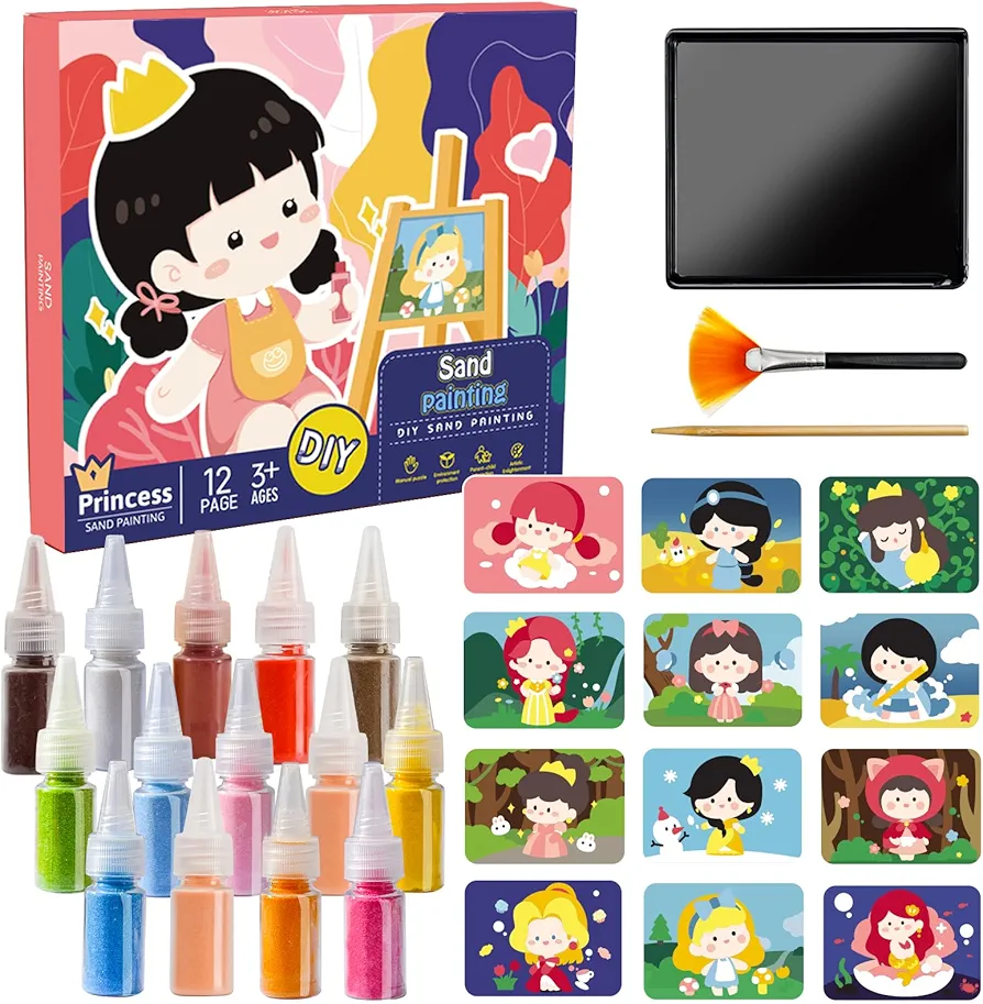 TNOONE Crafts for Girls Ages 4-8,Kids DIY Crafts Toys,Sand Art Kits for Kids,Color Sand Art Painting Learning Education Toys,Ideal Gifts for Boys Girls