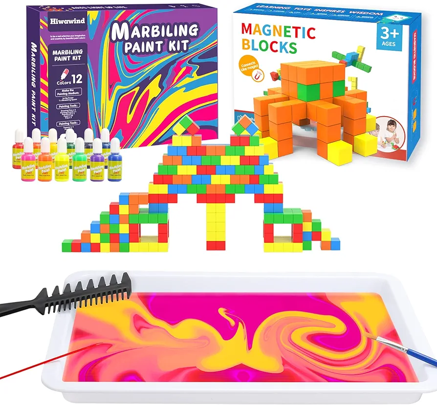 Hiwawind Magnetic Blocks for Toddlers,Arts and Crafts for Kids Ages 8-12, 6-8,Ideal Gifts for Girls & Boys Age 6 7 8 9 10 11 12 Year Old（Pack of 2）
