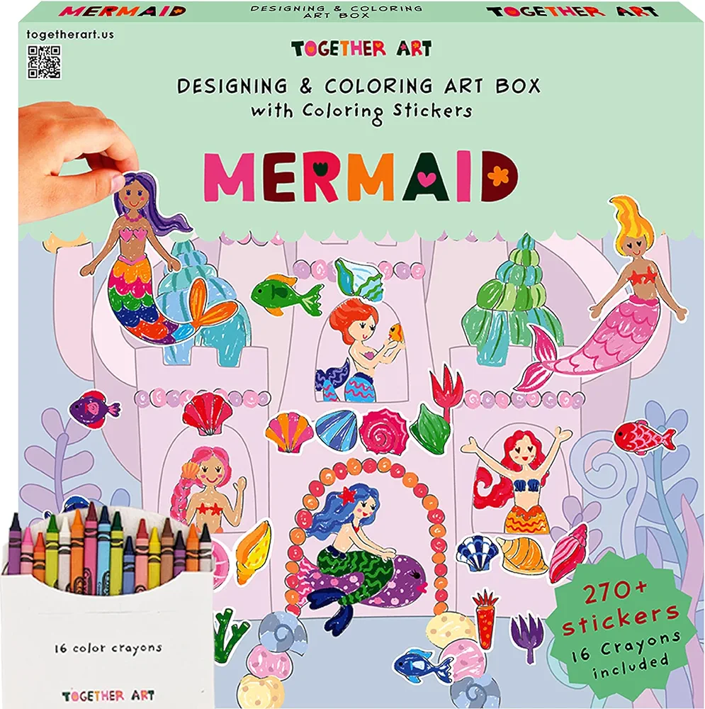 Together Art Mermaid Storytelling Art Box, 270+ Coloring Stickers, Creative and Interactive 7 Projects and One Sticker Sheet, Included 16 Crayons, for Kids 4+, Family-Friendly