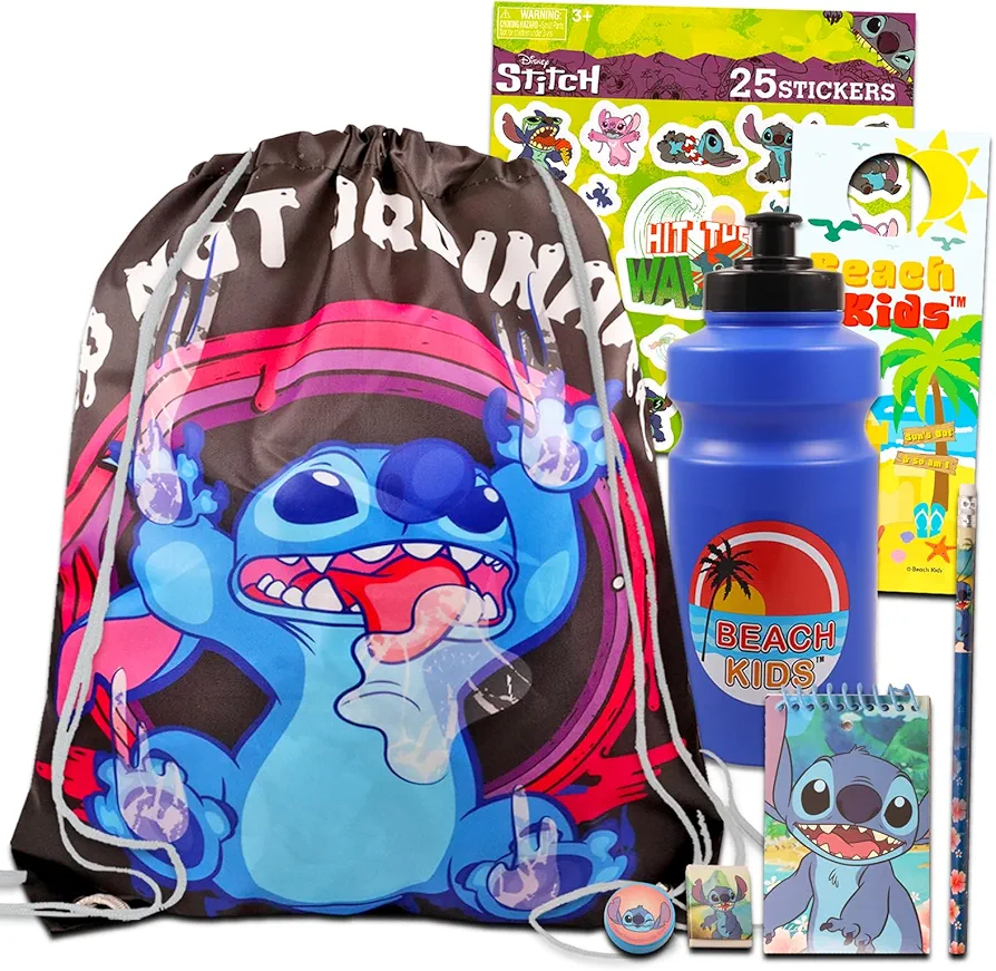 Lilo and Stitch Travel Bag Bundle - Stitch Travel Set with Stitch Bag, Notebook, Water Bottle, Stickers, More | Stitch Activity Set for Kids