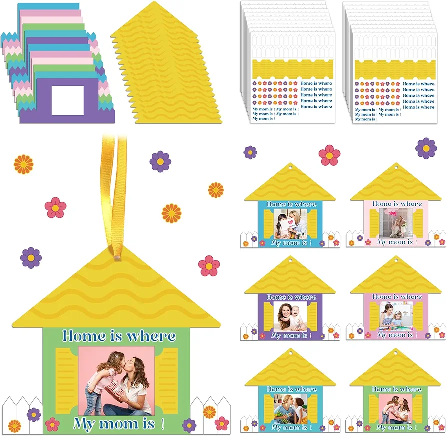 18 Set Mother's Day Picture Frame Craft for Kids Home is Where My Mom is Picture Frame Craft Kit DIY Mother's Day Craft Gifts from Kids to Mother for Mother's Day Classroom Activities Art Project