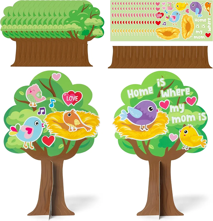 WATINC Mother’s Day Trees Craft Kit - 28Pcs DIY Mothers Day Tree Gift Craft for Kids with Birds Nests Stickers, Home is Where My Mom is Sign Craft Decor for Home School Classroom Fun Activity