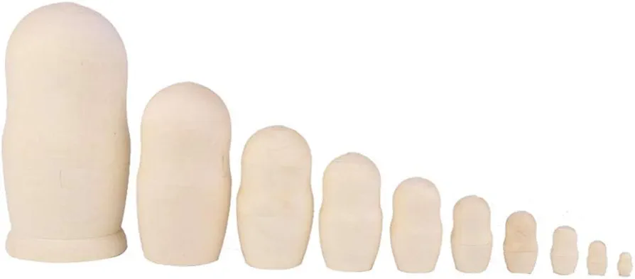 Kisangel 10pcs Wooden Russian Unfinished Doll Blank Wood Nesting Dolls Wooden Peg Doll Bodies 10 Layer DIY Matryoshka Wooden Doll Set for DIY Craft Arts Children Kid Graffiti Drawing Toy