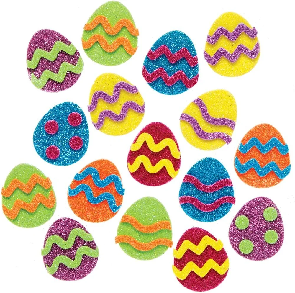 Baker Ross AX766 Easter Egg Glitter Stickers - Pack of 100, Kids Stickers, Ideal for Children's Arts and Crafts Projects, Great for Card Making and Scrapbooking