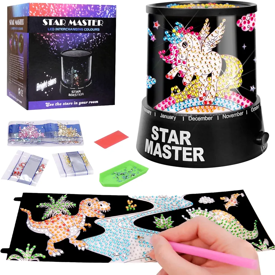 Fennoral Make Your Own Night Light Kit for kids Diamonds Painting Kit Projector Lamp Arts and Crafts Unicorns Dinosaur Gem Art Light for Girls Boy Craft Activities Birthday Mother's Day Gift