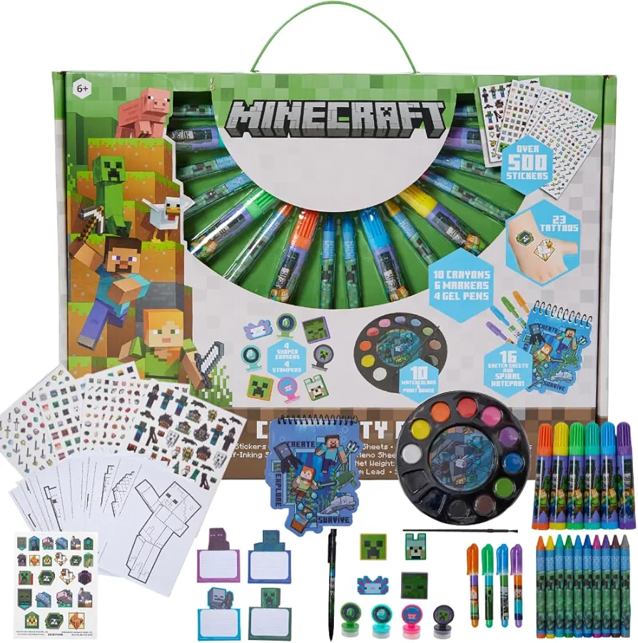 Innovative Designs Minecraft Creativity Fun Kids Art Set for Coloring, Painting, and Crafts