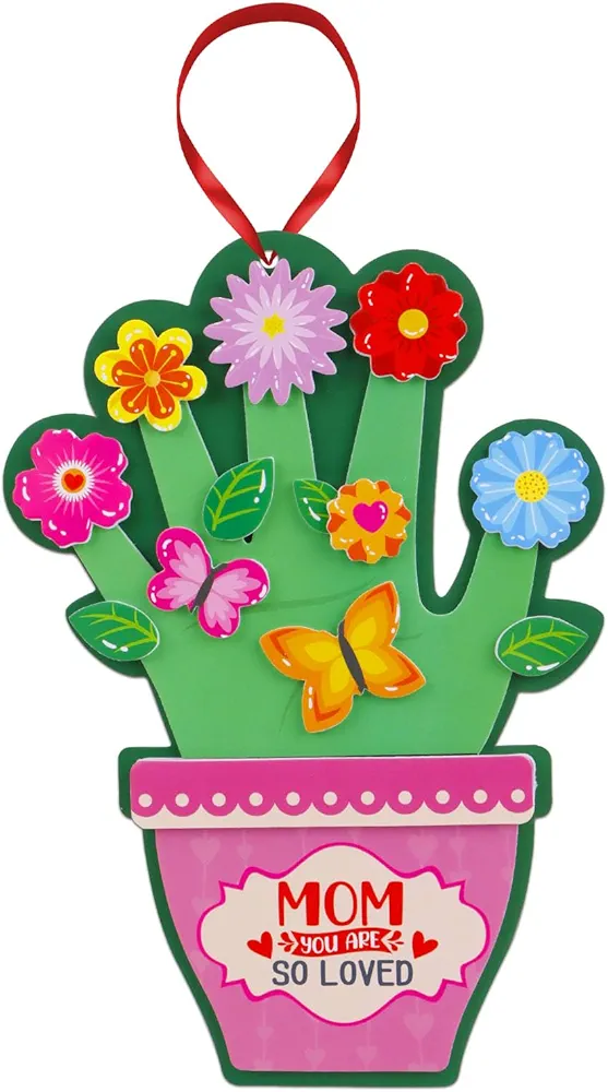 WhatSign 12 Sets Mothers Day Flower Pot Crafts DIY Mothers Day Handprint Crafts for Kids Handmade Flower Crafts Kits Make Your Own Floral Handprint Crafts for Classroom Activity Home Party Favor