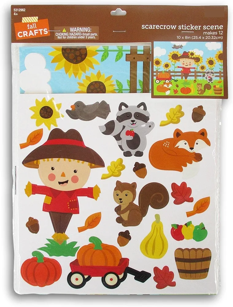 Fall Crafts Scarecrow Sunflower Harvest Sticker Scene Set - Pack of 12, 5126321