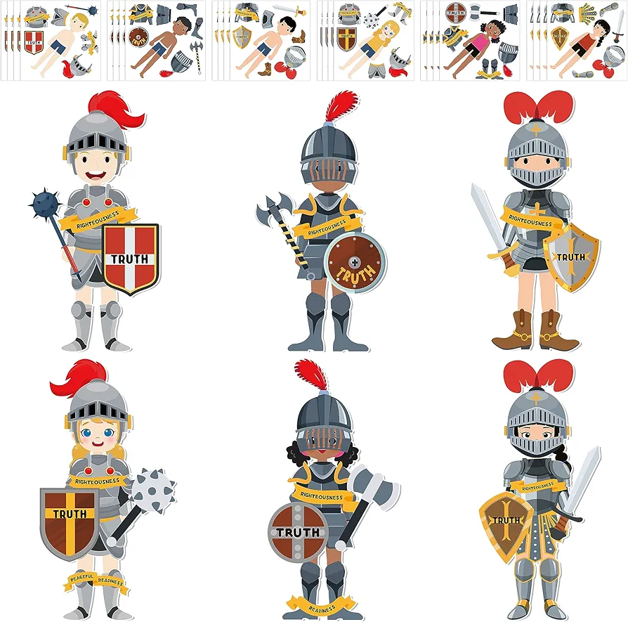 COcnny 24pcs Armor of God Cutouts Craft Kit for Kids, Sunday School Art Crafts DIY Games, Religious Vacation Bible Verse Stickers, Christian Home Classroom Teacher Reward Medieval Party Decorations