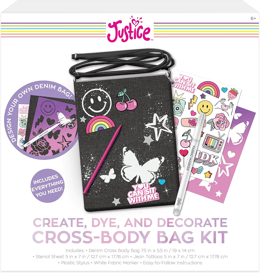 Innovative Designs Justice Decorate Your Own Mini Crossbody Bag Craft Kit, DIY Kids Arts & Crafts Set for Girls Age 6+